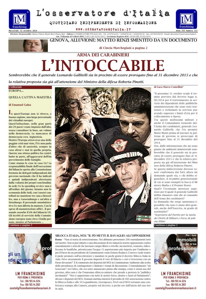 L'osservatore d'Italia edizione del 15 Ottobre 2014